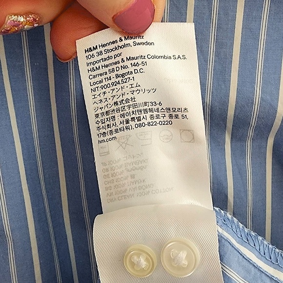 H&M Light Blue and White Striped Long Sleeve Tunic Shirt Blouse Size Small - Picture 7 of 8